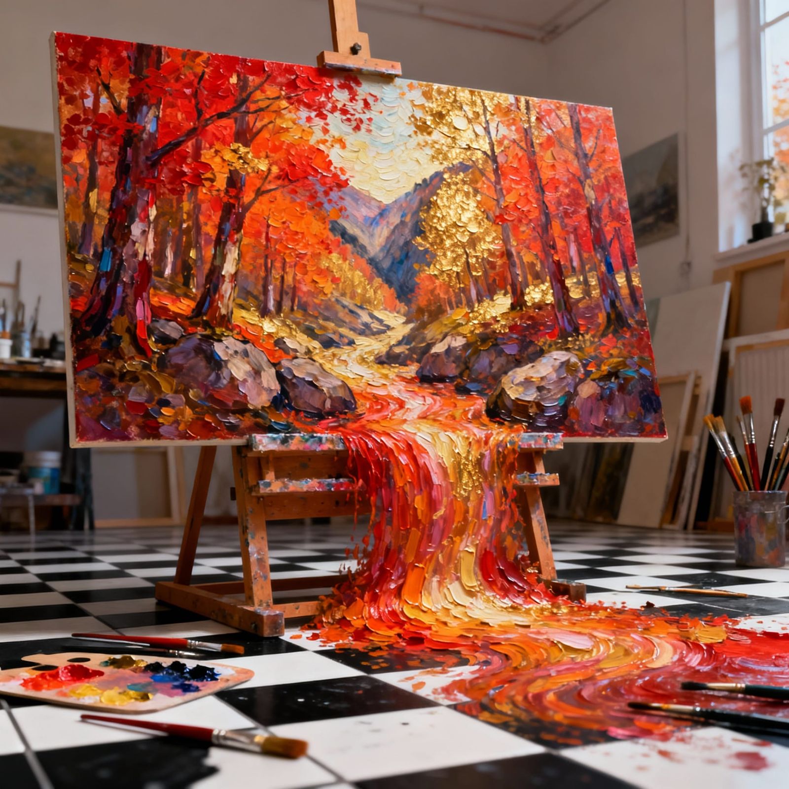 Surreal Autumn Forest Painting Flows from Canvas to Studio F...