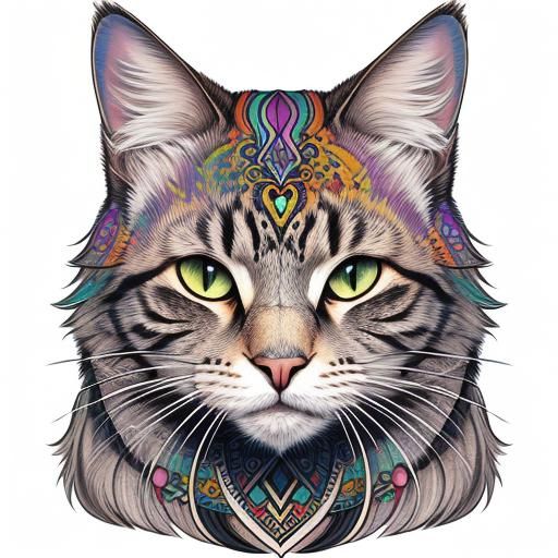 Whimsical Cat-Human Portrait in Grotesque Fractal Art