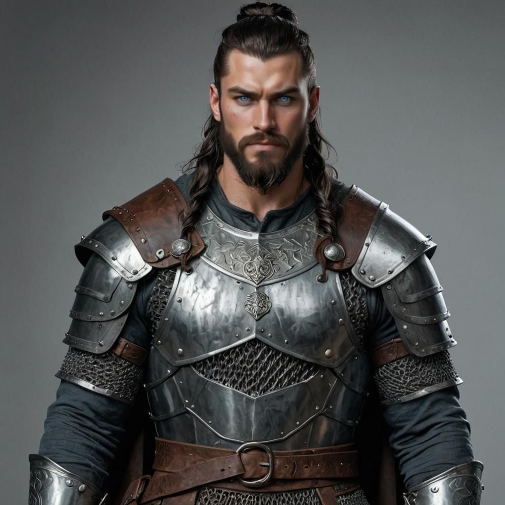 Viking Warrior with Black Hair and Blue Eyes