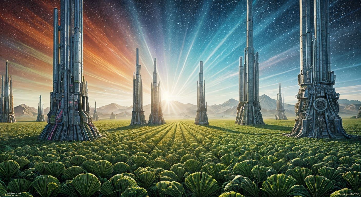 Prismatic Pointillist Alien World Scene