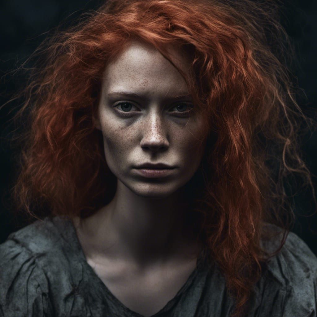 Red-Haired Woman Portrait in Chiaroscuro Style