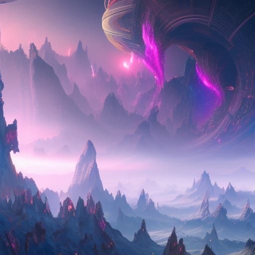 Detailed Cosmic Matte Painting in Deep Color