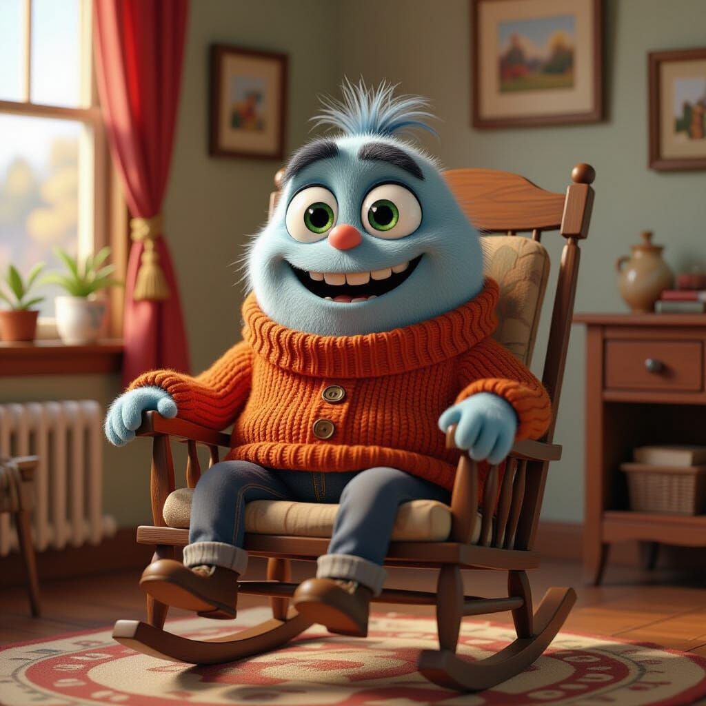 Happy Rock in Rocking Chair, CGI Cartoon Style