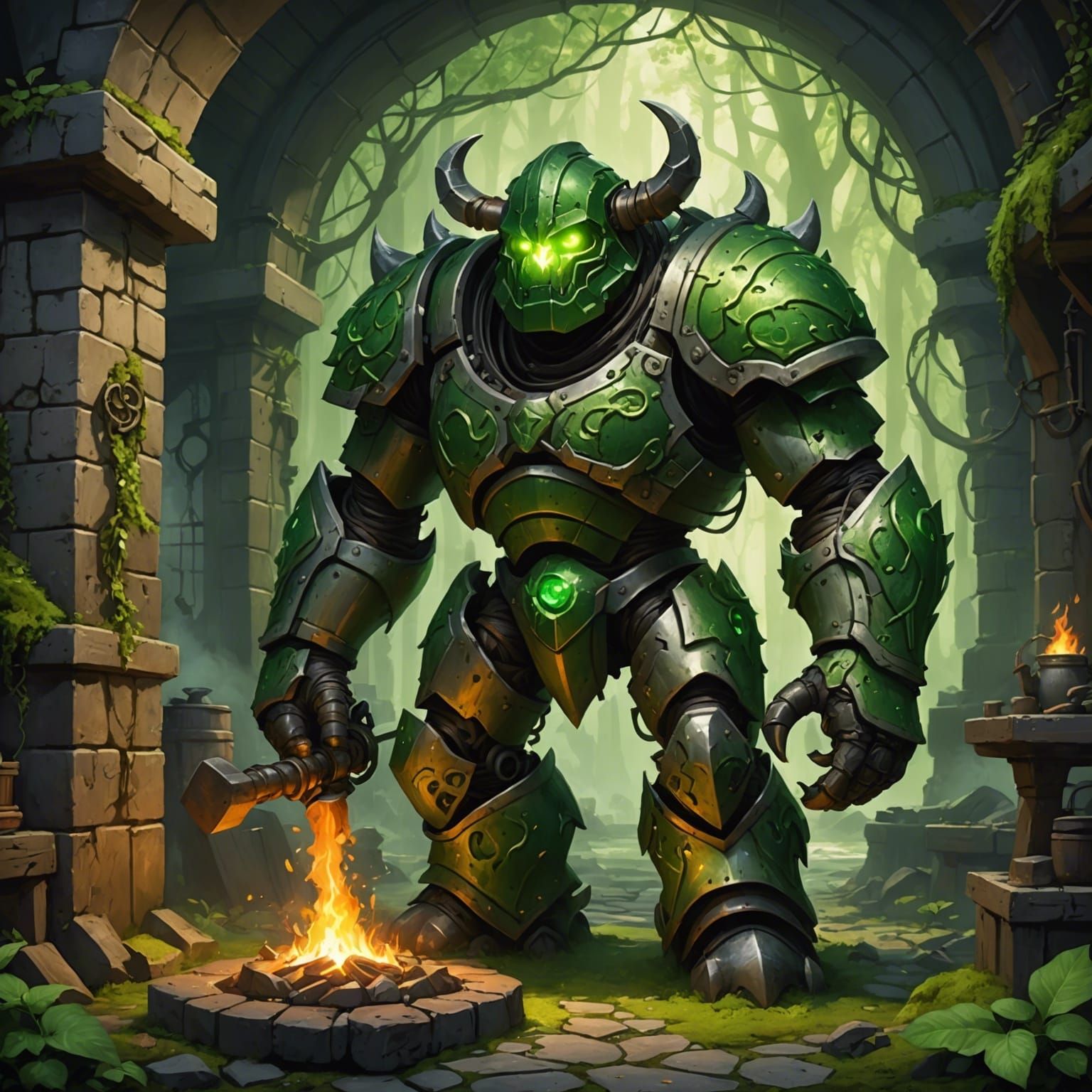 Enchanted Green Forge of the Golem Blacksmith