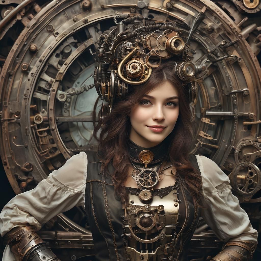 Radiant Woman with Steampunk Engine