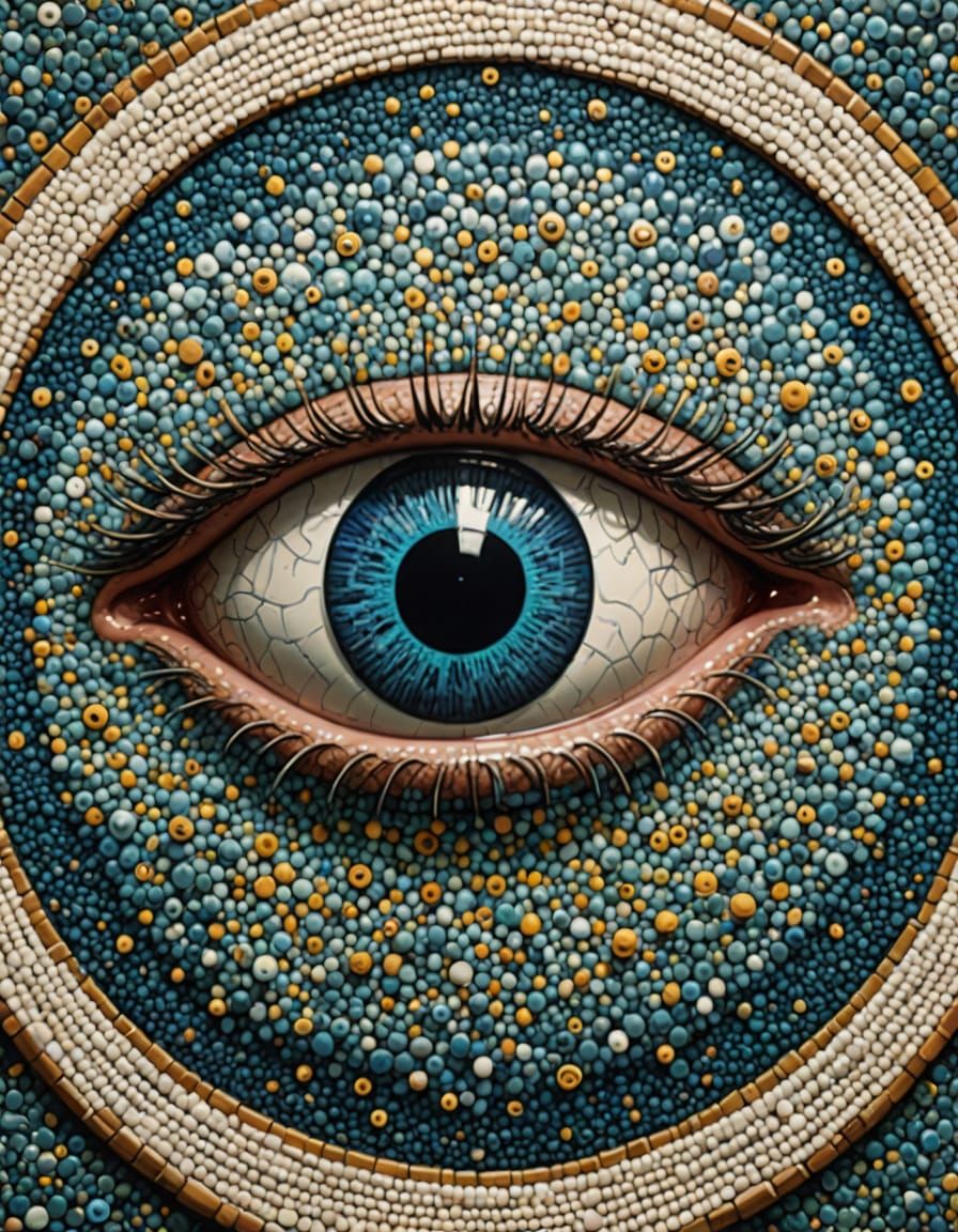 Surreal Cyclops Eye in Pointillism Style