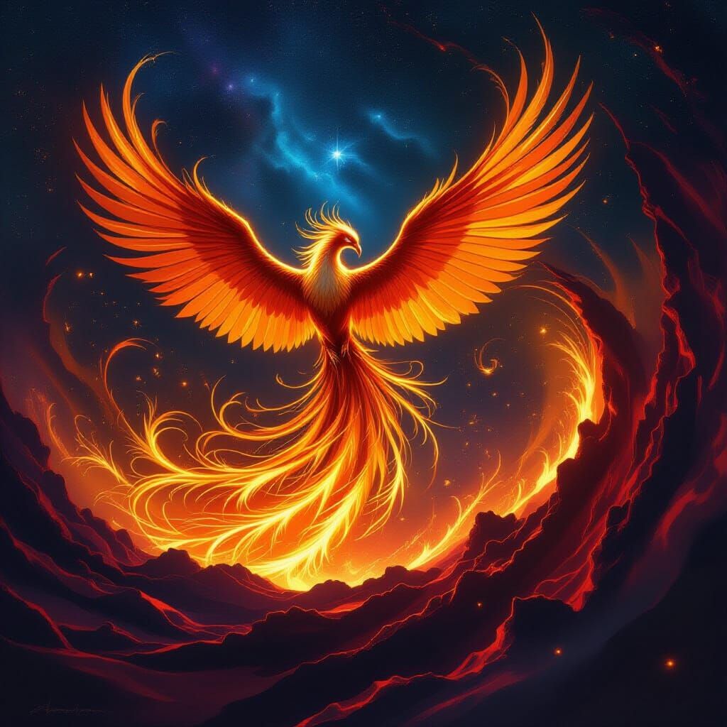 Majestic Phoenix Rises From Fiery Vortex