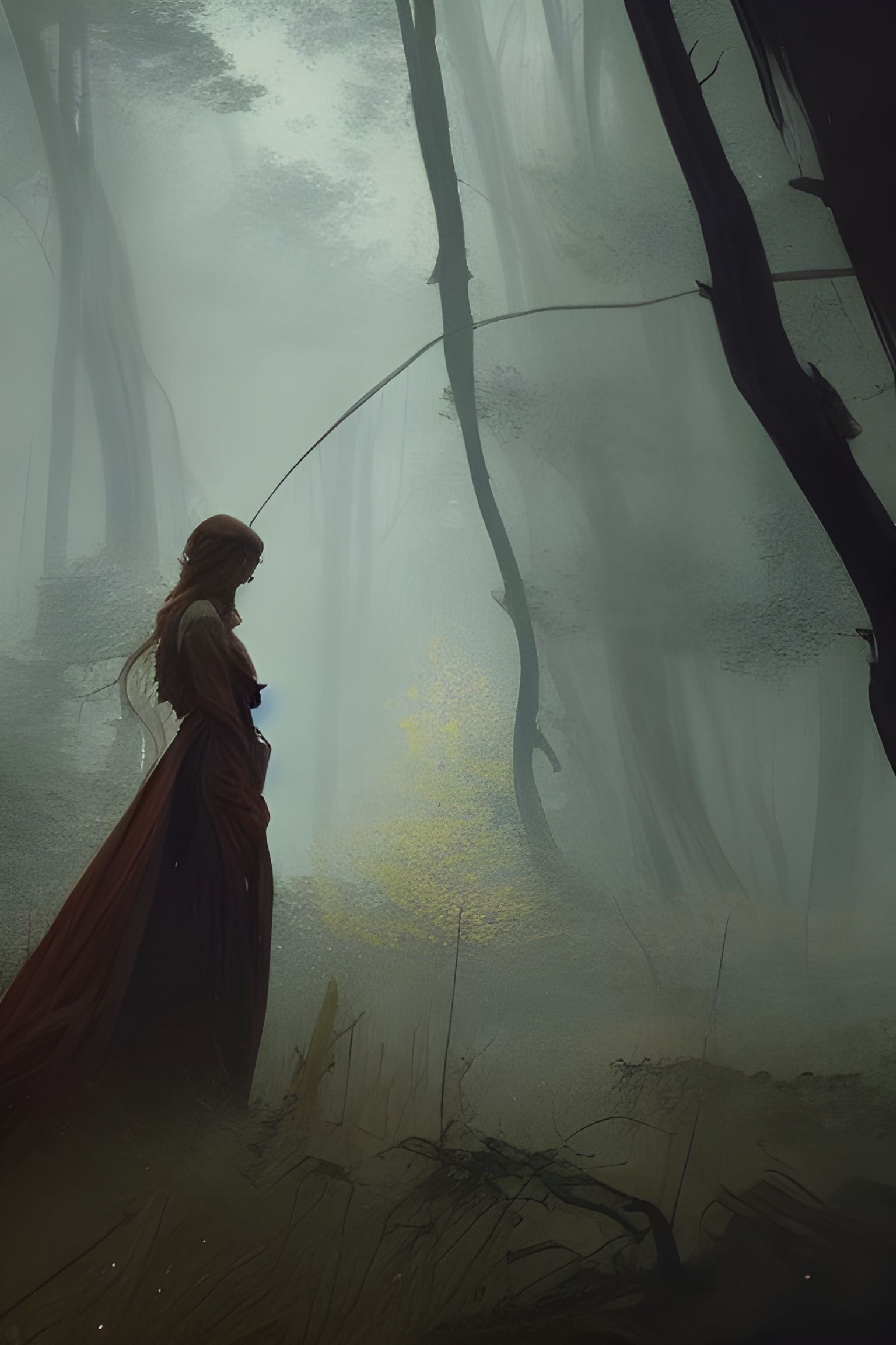 Fantasy Girl in Woods, Art Nouveau Style