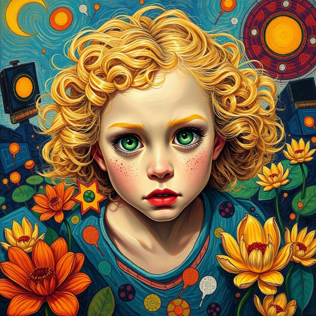 Anxious Girl in Post-Impressionist Landscape