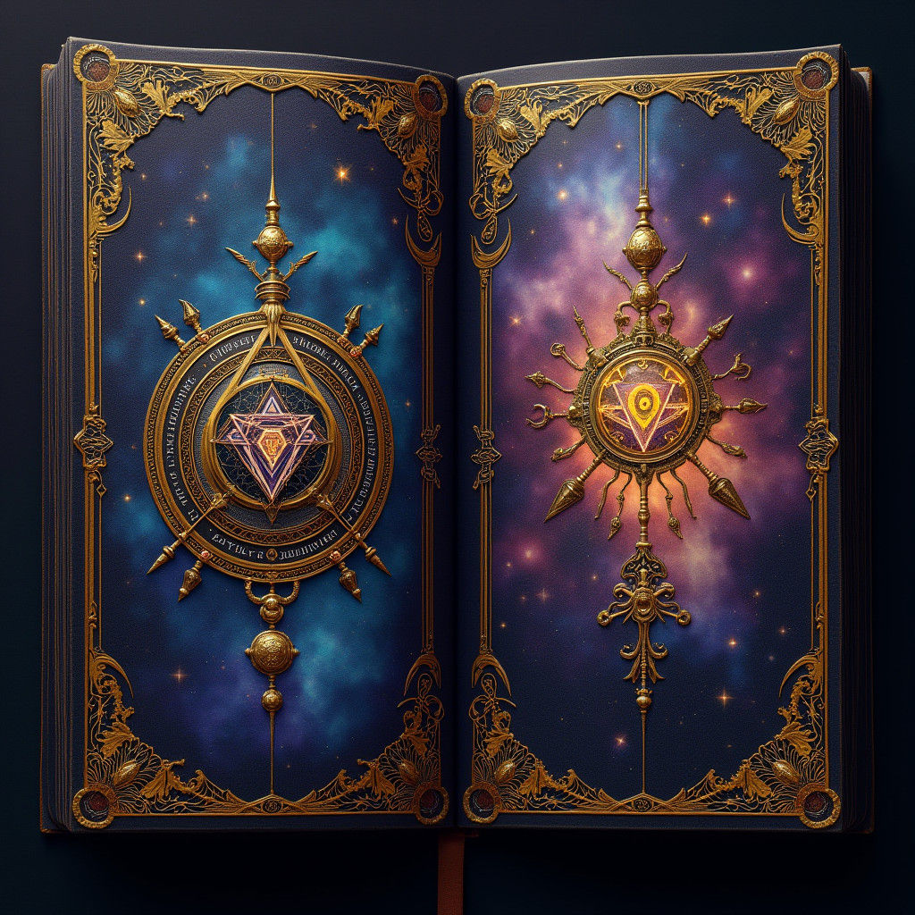 Mystical Grimoire with Cosmic Circle in Dark Futurism