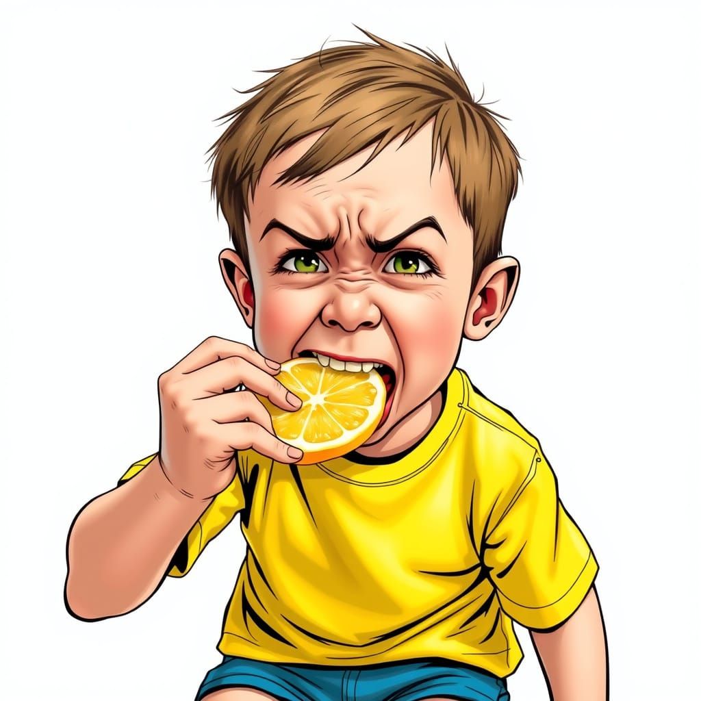 Boy's Sour Face in Comic Book Style