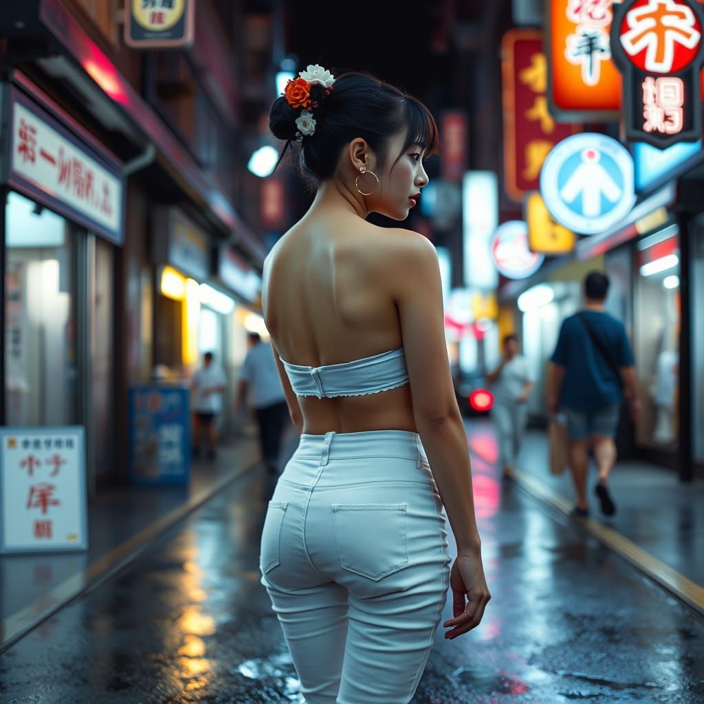 Geisha in Tokyo Street at Night