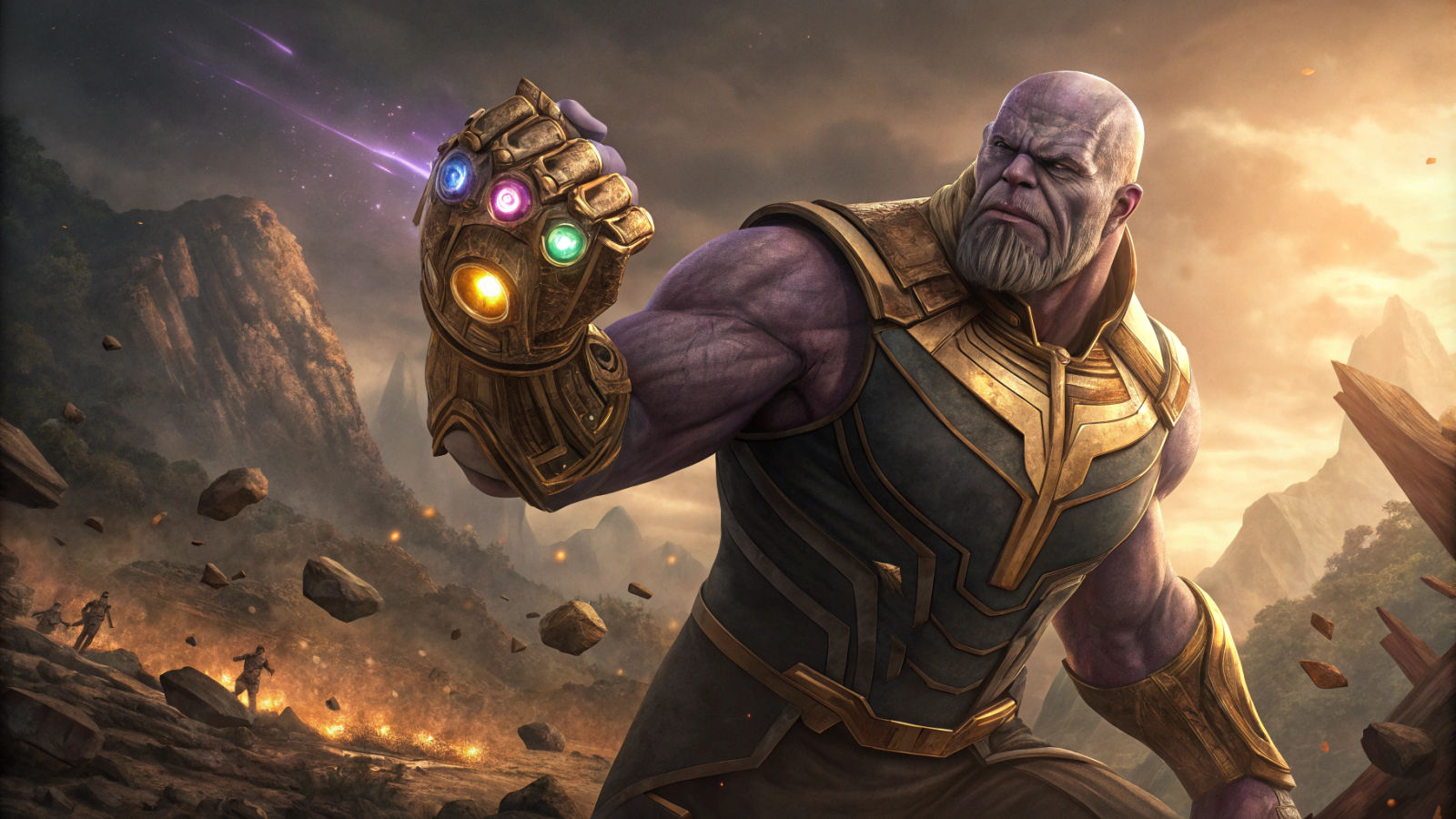 Thanos Illustration with Infinity Gauntlet in Comic Book Sty...