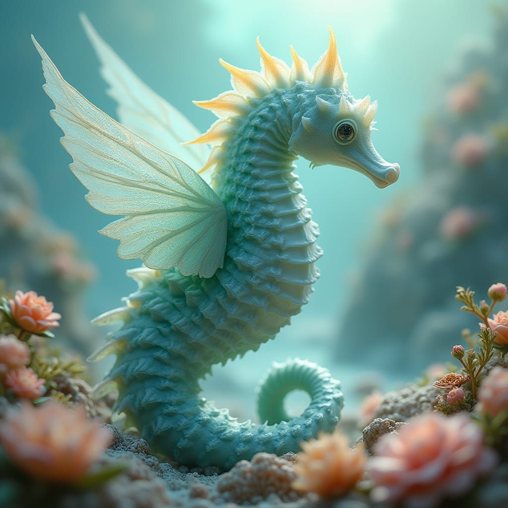Whimsical Seahorse in a Fantasy Landscape