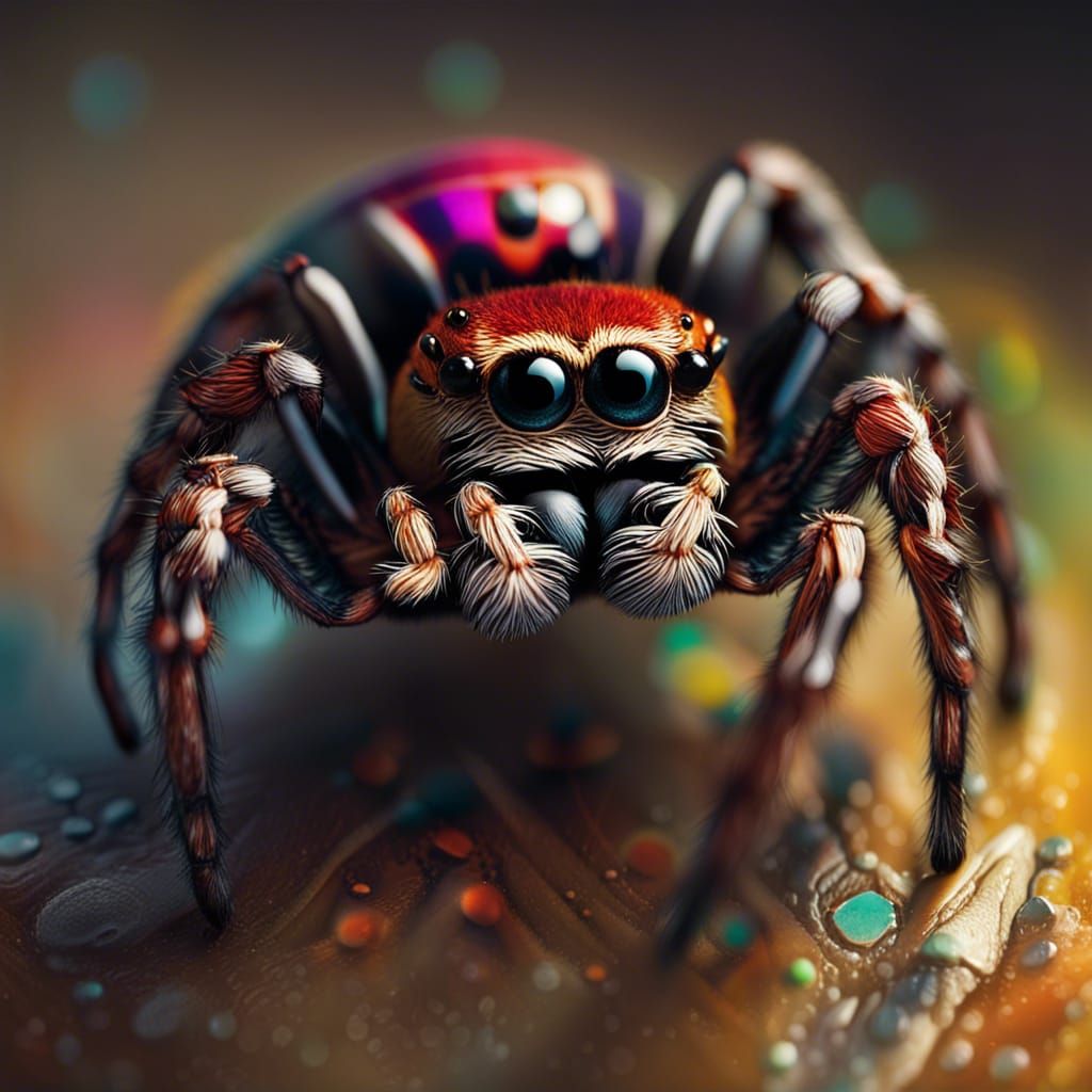 Hyperrealistic Jumping Spider in Splash Art Style