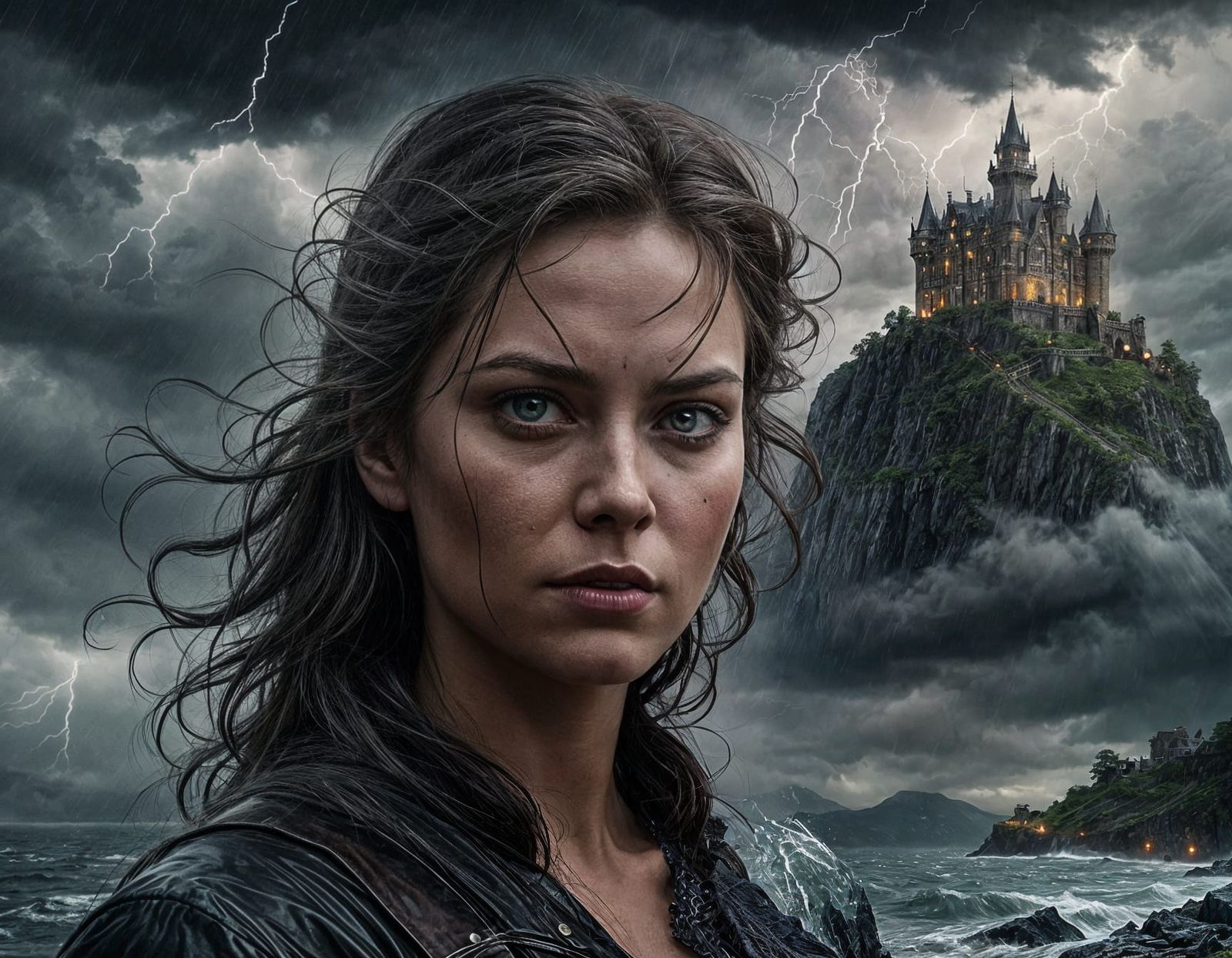 Stormy Castle on Cliff, Digital Art