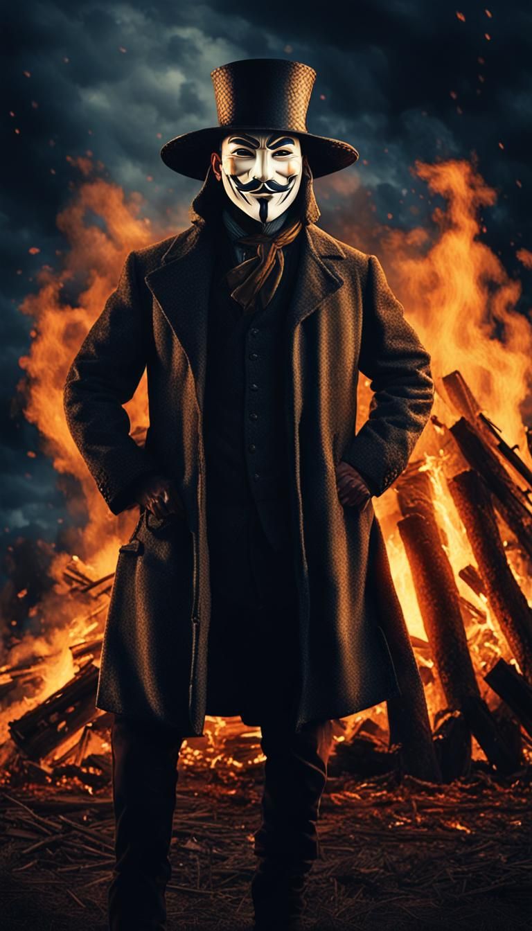 Guy Fawkes Mask on Bonfire Night: Detailed Matte Painting