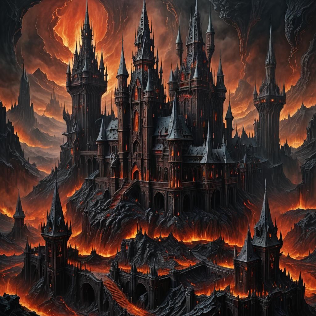 Dark Fantasy Gothic Palace in Hellish Landscape