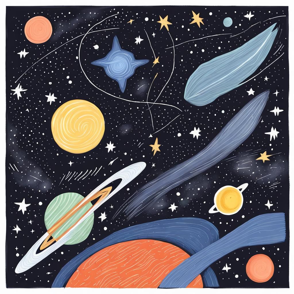 Colorful Galaxy with Comets in Gouache Style