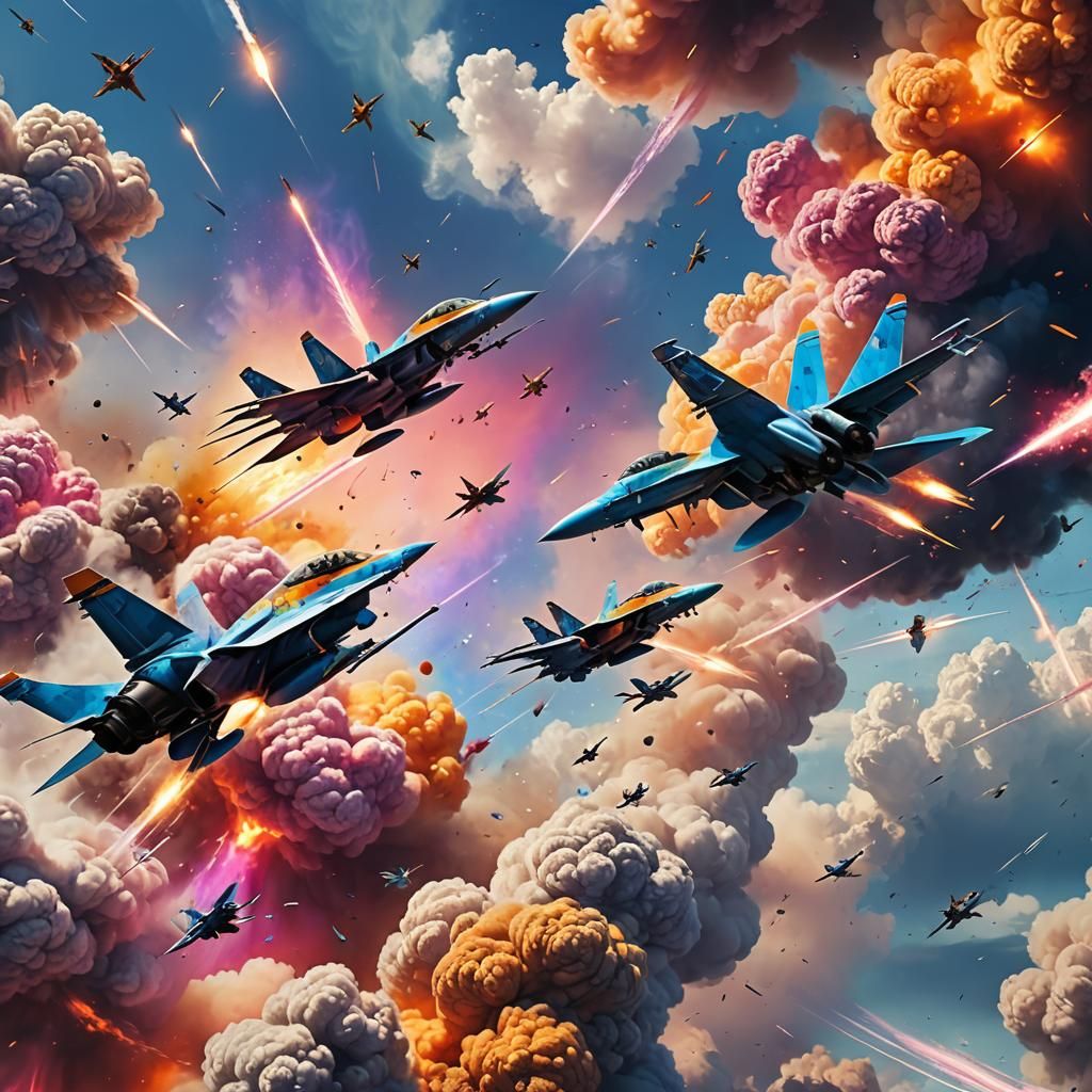 Fighter Jets Clash in Colorful Sci-Fi Battle