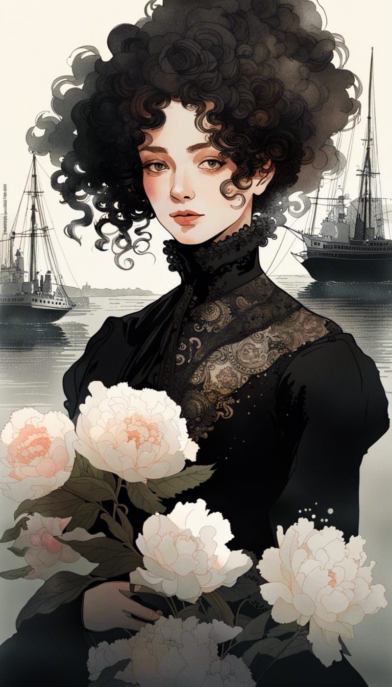 Victorian Lady Double Exposure Portrait with Ship