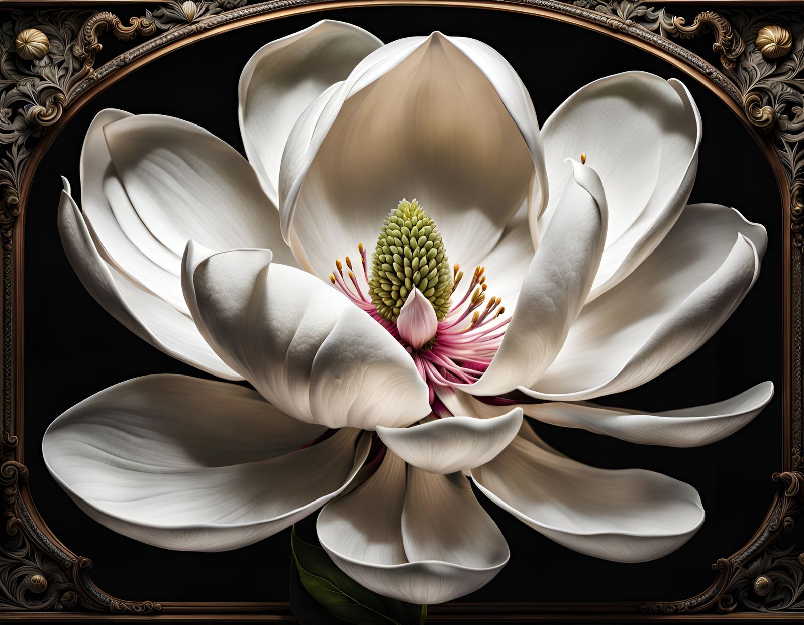 Intricate Magnolia Bloom in Ornamental Fine Art
