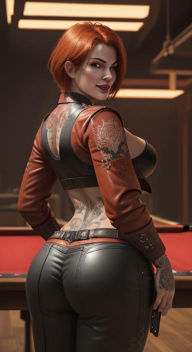 Redhead Rocker Playing Pool in Amsterdam