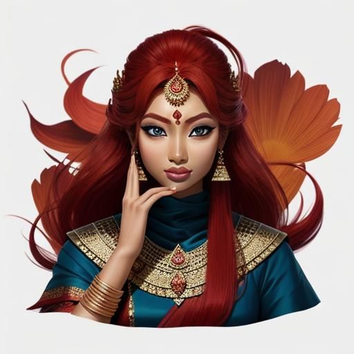 Beautiful Red-Haired Apsara with Dusky Skin