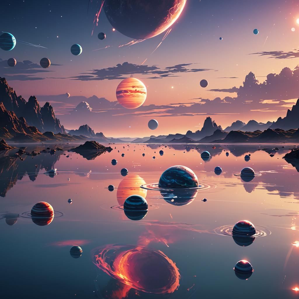 Planets Reflected on Water: Japanese Manga Style