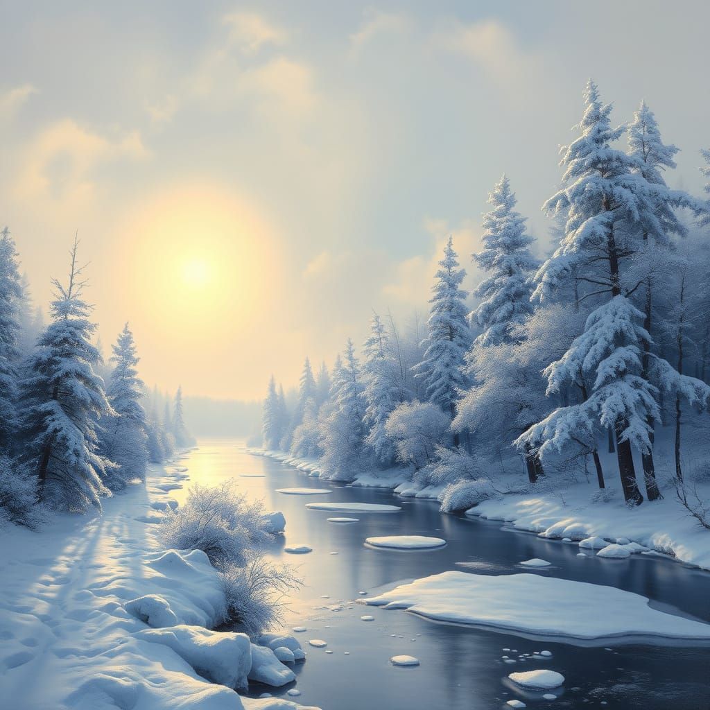 Serene Winter Landscape Oil Painting