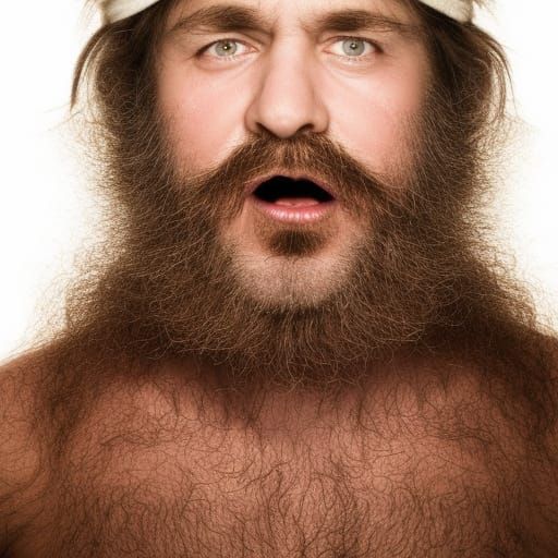 Close-Up Portrait of a Hairy Man with Big Nose