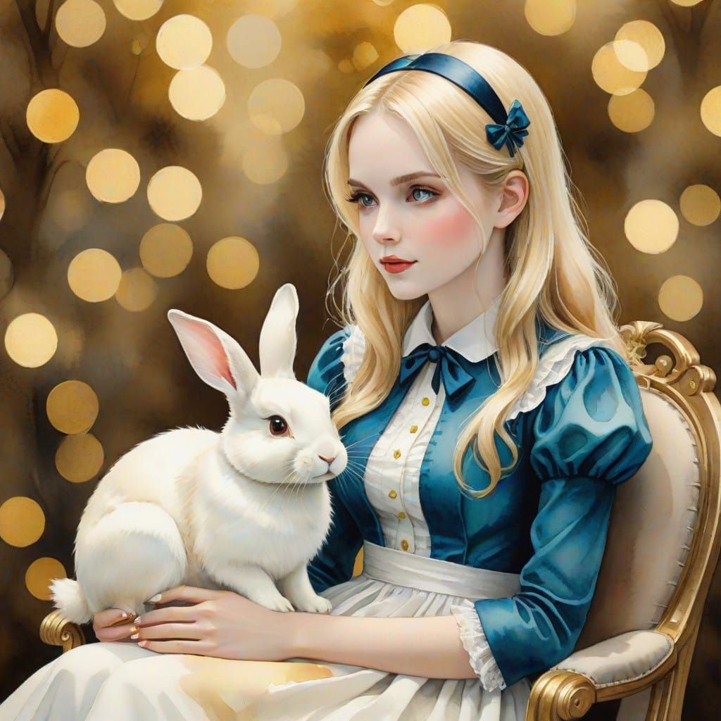 Whimsical Watercolor Wonderland with a White Rabbit