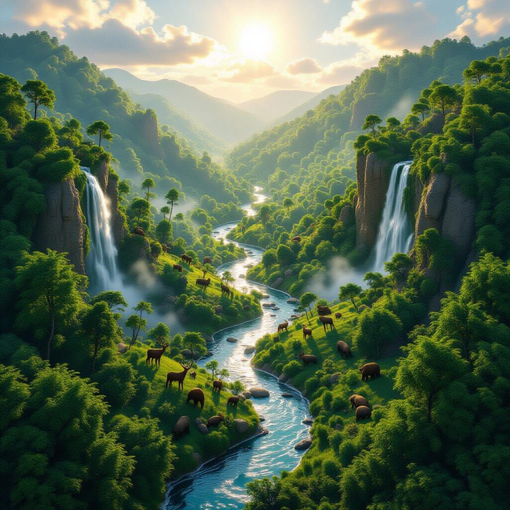 Lush Forest Bird's Eye View: Realistic Digital Rendering