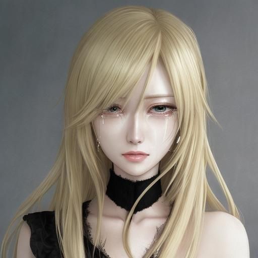 Crying Blonde Girl in Anime Style