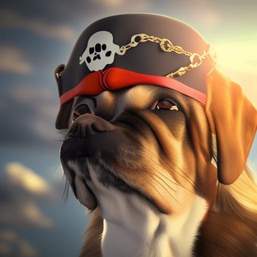 Hyperrealistic Pirate Dog in Sunshine