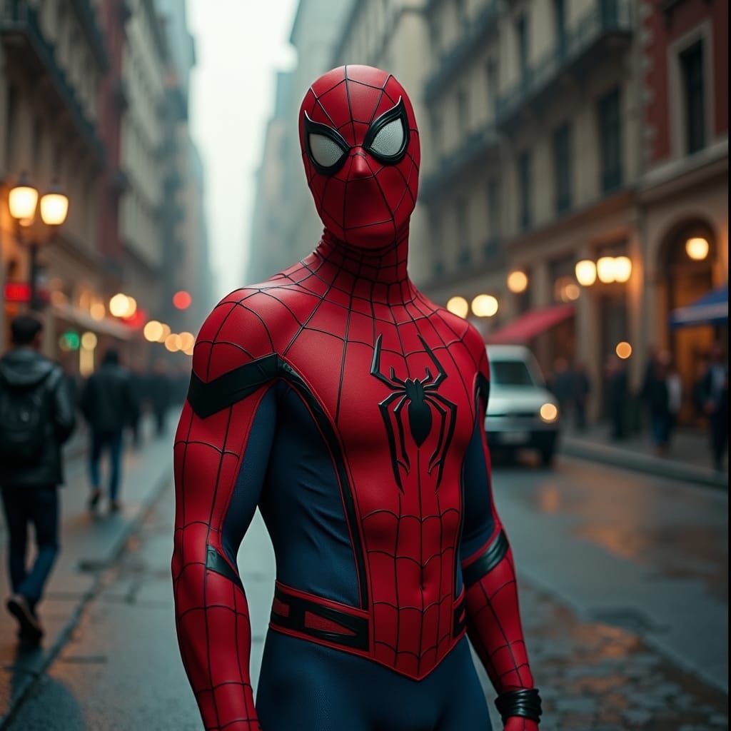 Spider-Man Poses Nervously: A Cinematic Film Still