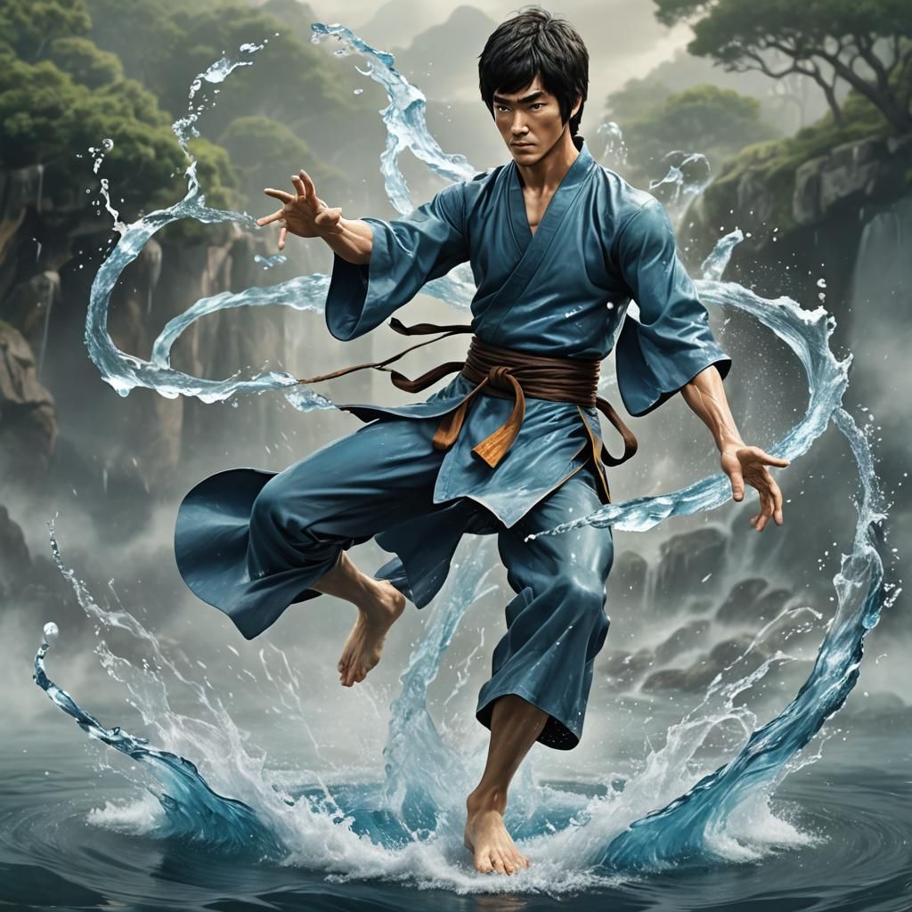 Bruce Lee as Water Bender in Anime Style