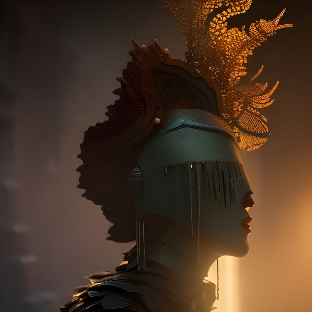 Cyberpunk Oni Knight Portrait in Art Nouveau Style