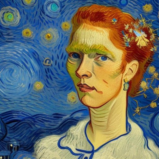 Girl at Window in Van Gogh Style