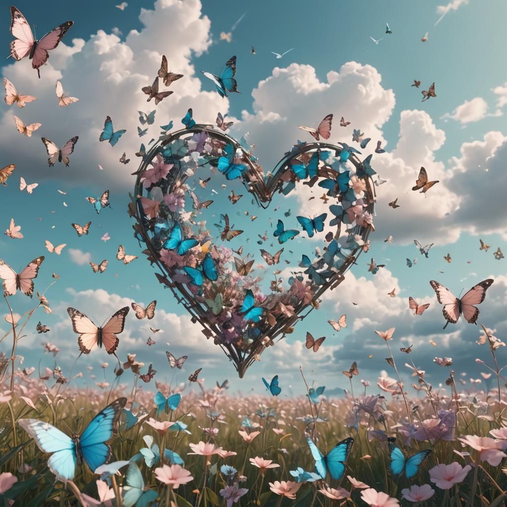 Butterflies Form Heart Shape with Sci-Fi Mechs