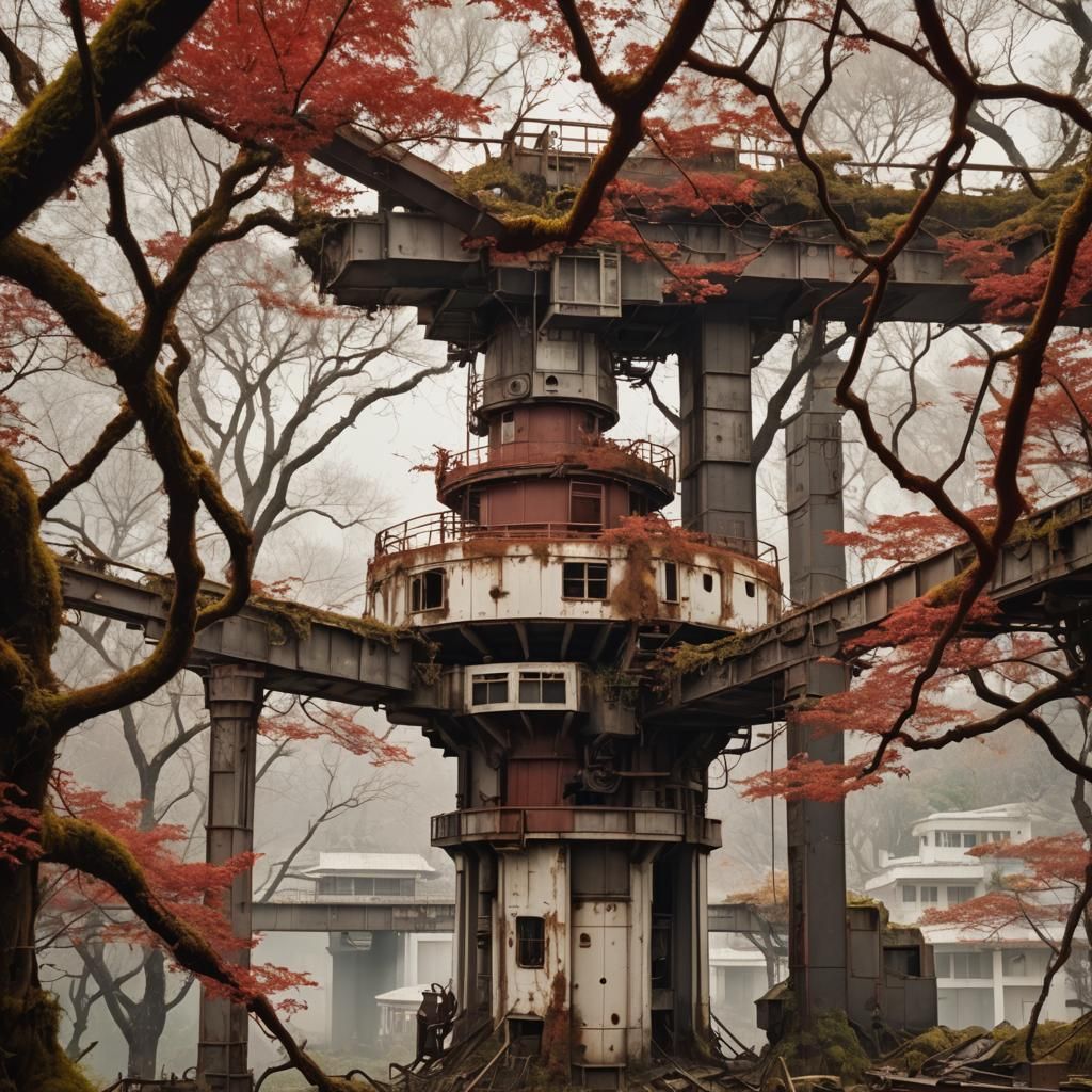 Ancient Sakura Tree, Lake, and Japanese Temples