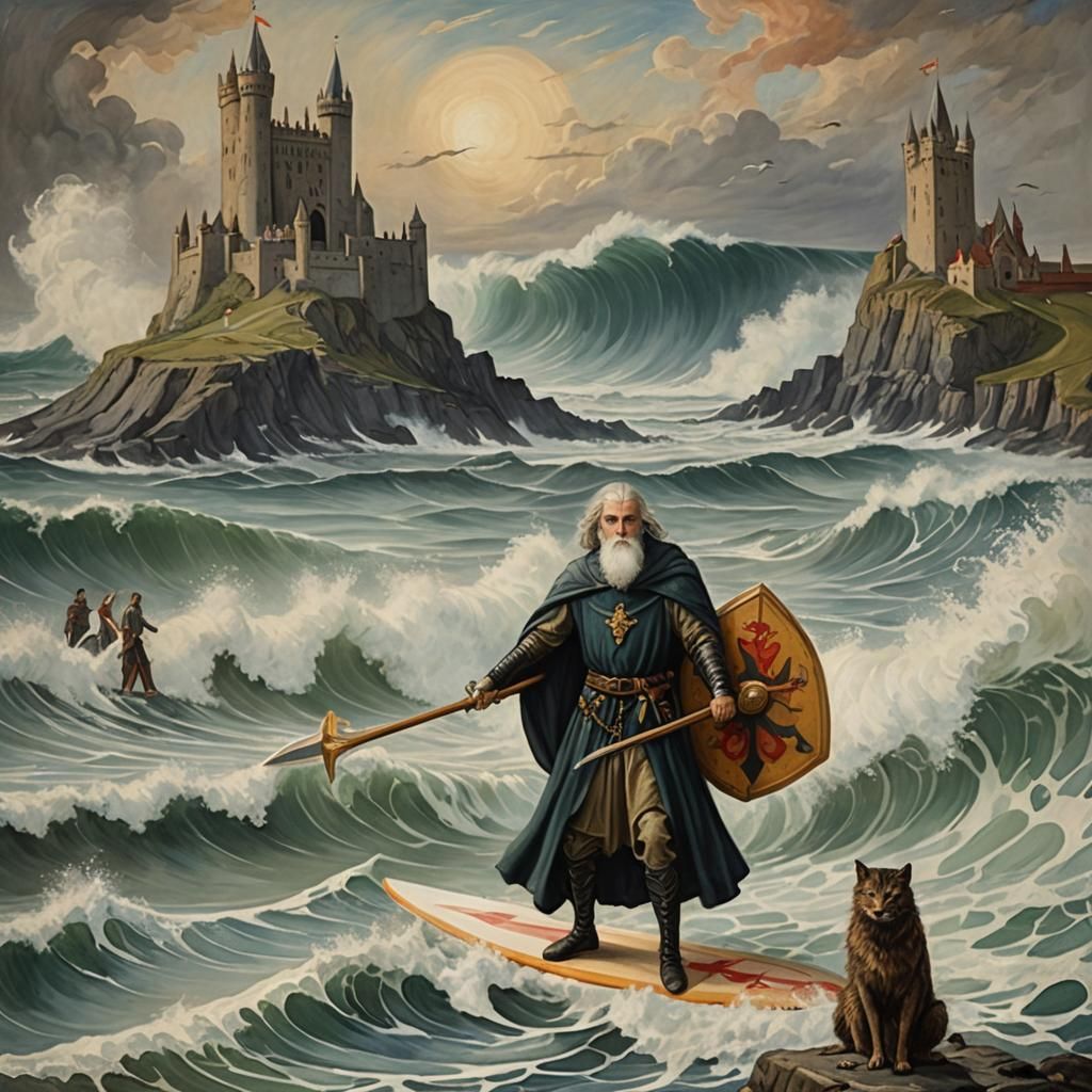 Merlin and Surfer King Arthur at Camelot