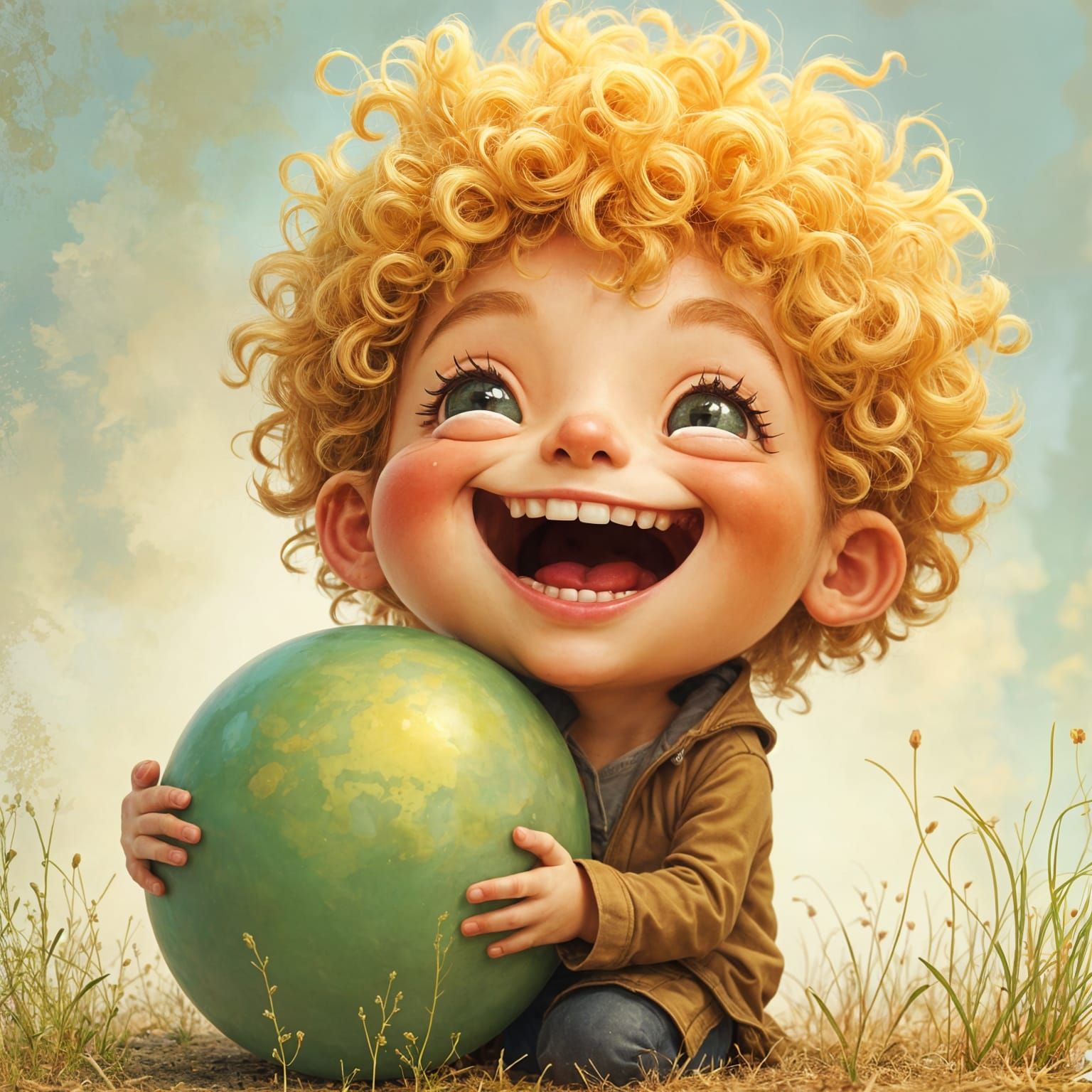 Blond Boy Laughing with Green Eyes