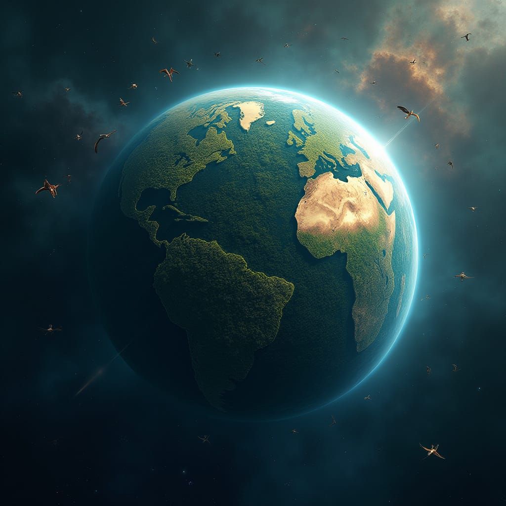 Hyperrealistic Earth from Space in Cosmic Dreamscape