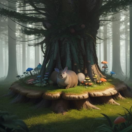 Chungus in Whimsical Forest: Oil Painting Style