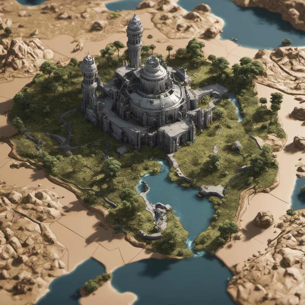 Futuristic African World Map with Walled Kingdom