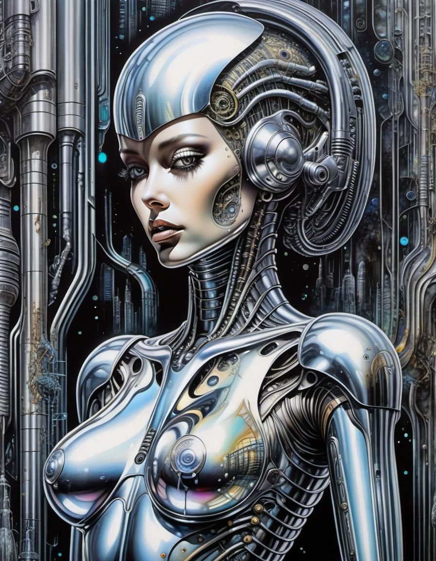 Futuristic Femdroids in Sparkling Metropolis