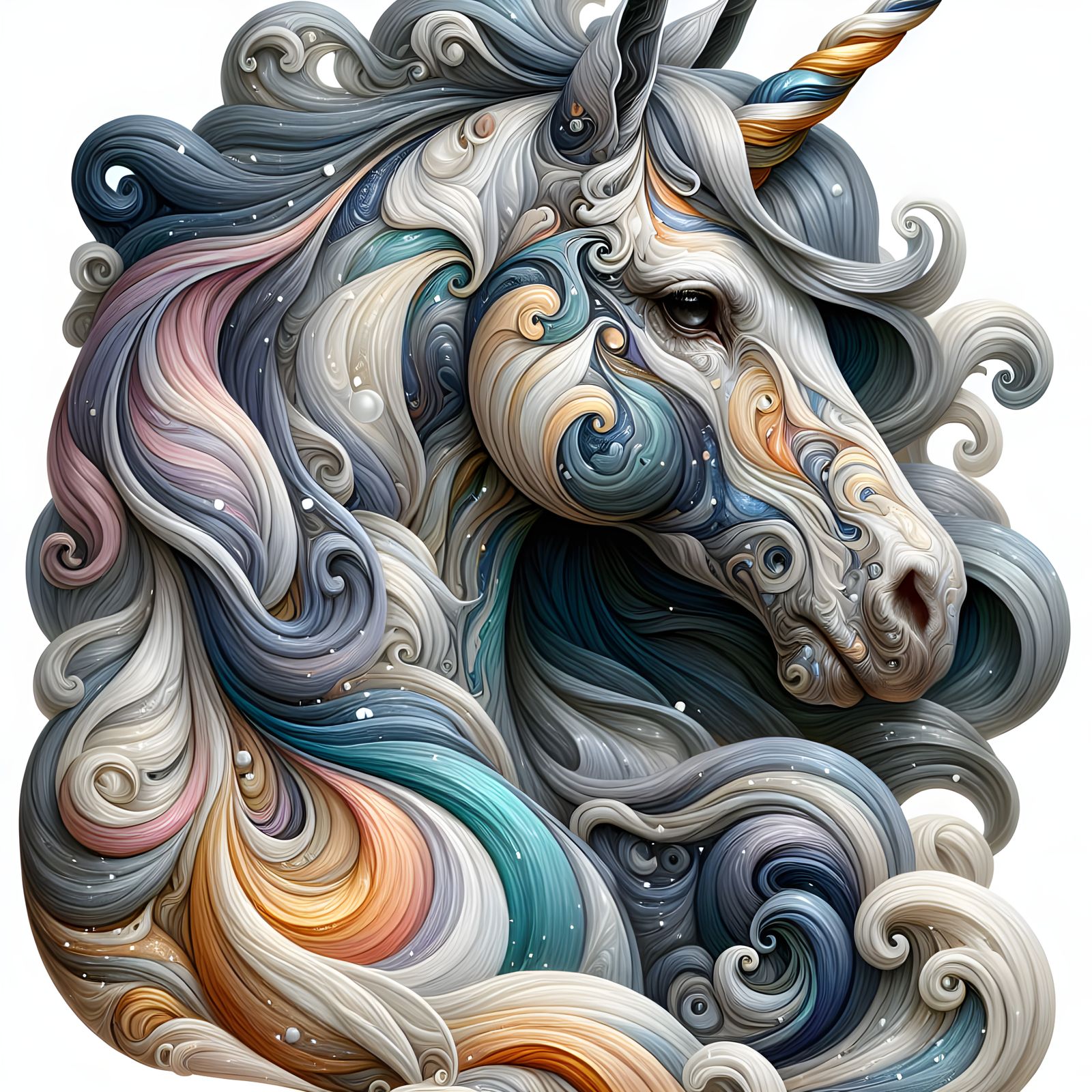 Majestic Marbled Unicorn in Digital Art