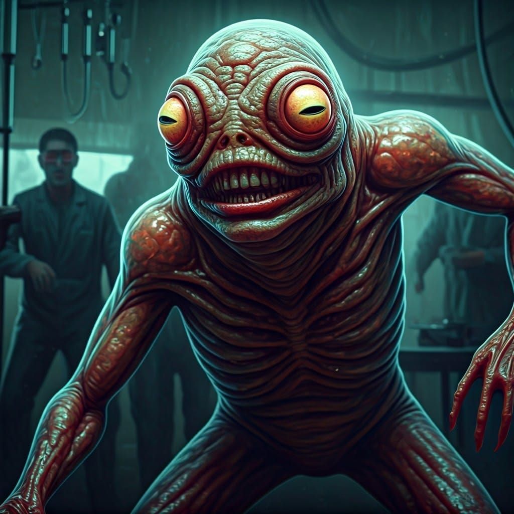 Grotesque, Neon-Glowing Creature Emerges from Dark Science E...