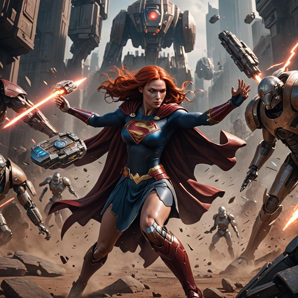 Supergirl Battles Droids: Detailed Matte Painting